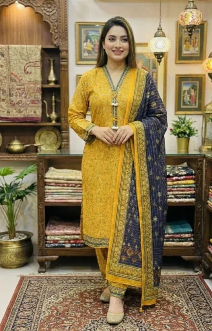 'Bin Saeed' Women's Lawn Printed Suit (Rabi) 3Pcs STICHED